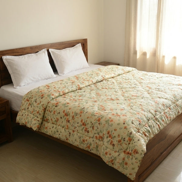 Floral Beige - Nordic Life Double Bed Microfibre Comforter (220x230 CM)