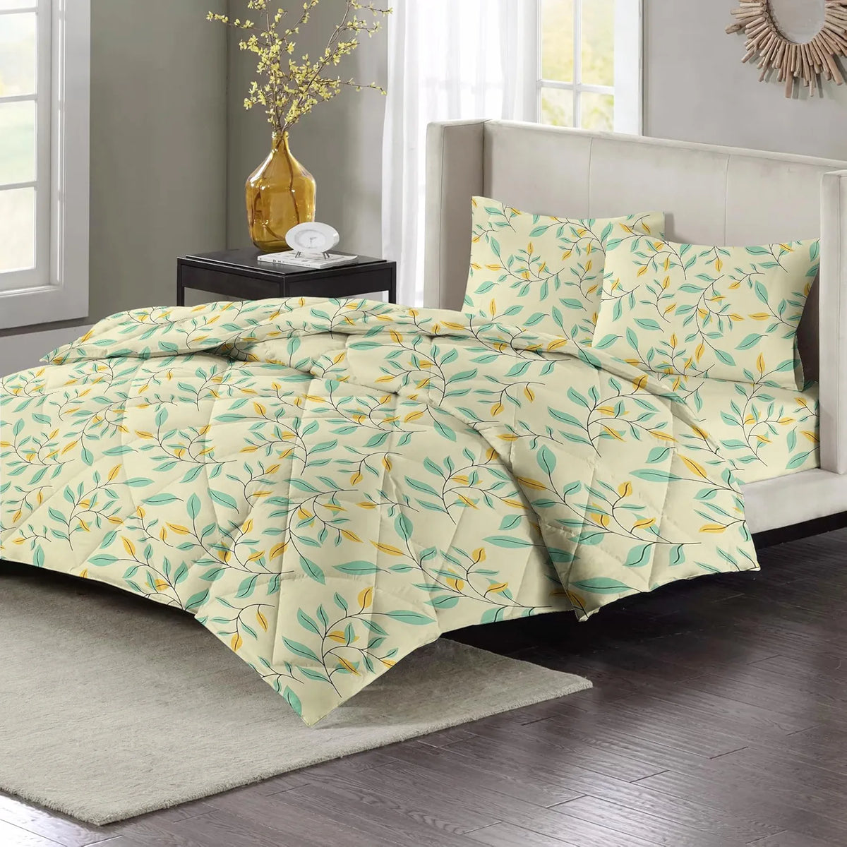 Nordic Life Reversible Microfiber AC Comforter – 220 GSM, All-Season King Size Quilted Blanket (220 x 240 cm, Floral Design)